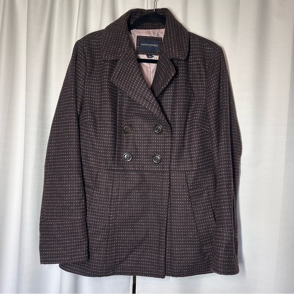 Banana Republic Wool Pea Coat Womens L Double-Breasted Preppy Academia Y2k 90s - Picture 8 of 15